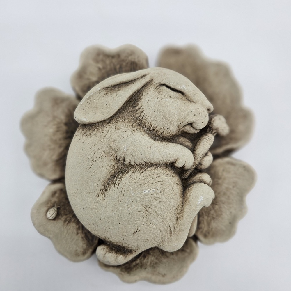 Signed Napping Bunny Sculpture - Resting On A Bed Of Cabbage  2017